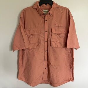 Gander Mtn Shirt Mens XL Peach Performance Fishing Vented Cargo Short Sleeve‎